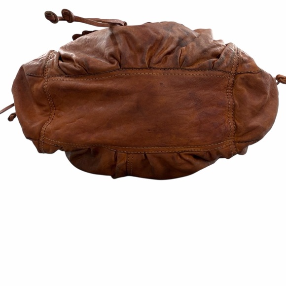 Lucky Brand Distressed Lamb Leather Hobo Bag Brown Boho Scallop Trim Fringe Vntg - Picture 7 of 16